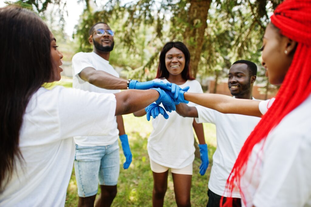 Africa volunteering, charity, people and ecology